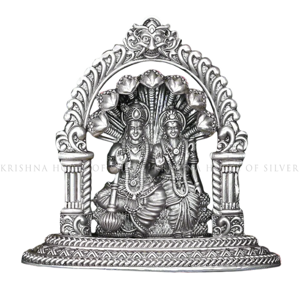 Divine Silver Vishnu Lakshmi Idol - Seated on Shesha, 92.5 Purity