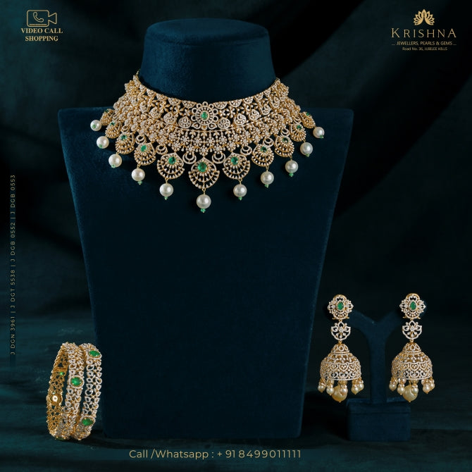 Diamond Choker Sets with Pearls