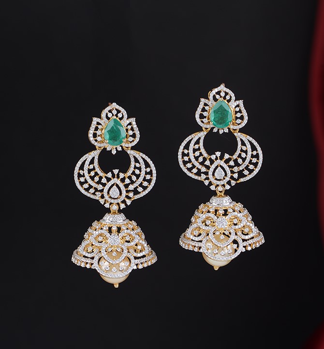 Diamond Emerald Pearl Jhumkas