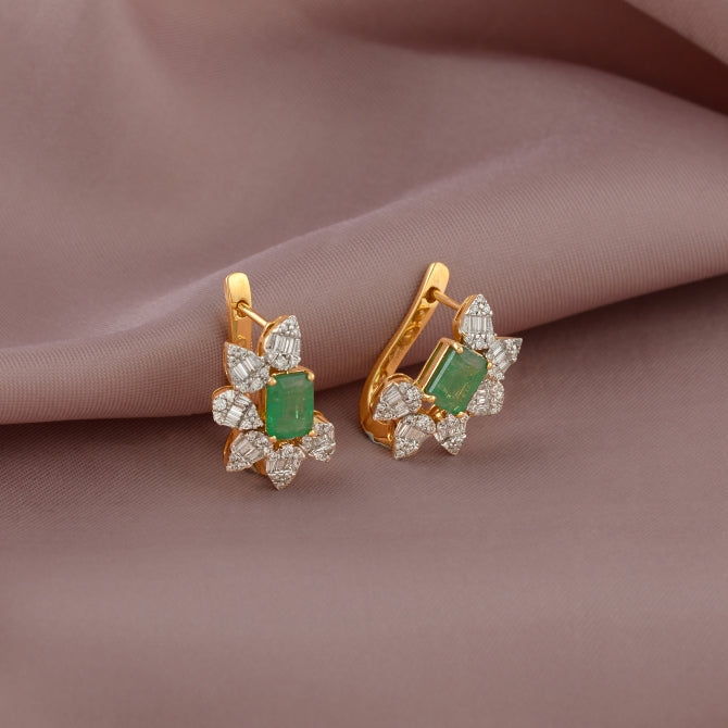 Floral Diamond & Emerald Stud
