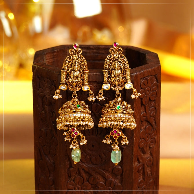 22K Gold Jhumka in Laxmi Motif