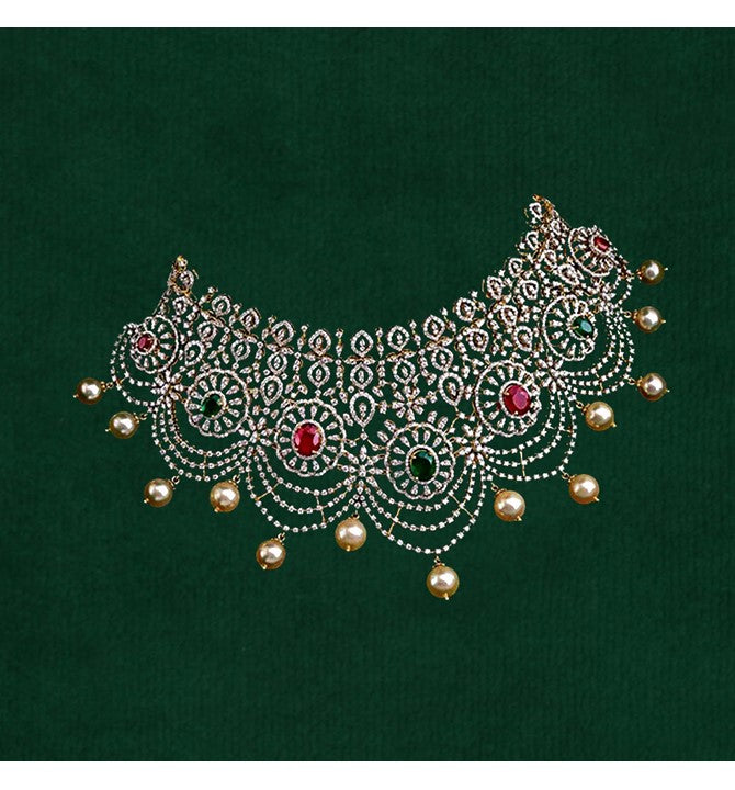 Multi Stone Gold and Diamond Necklace Choker