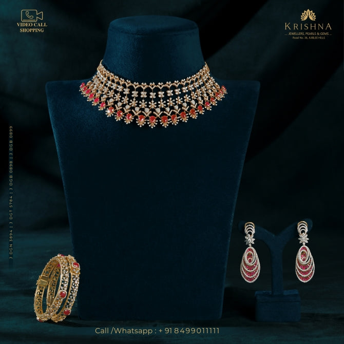 Fine diamond choker sets with Spiral Earrings