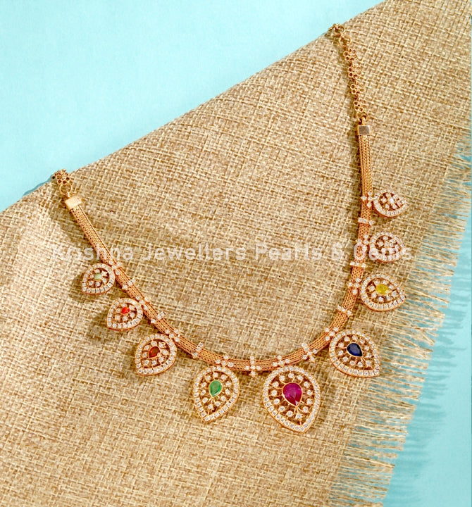 18K Gold Navaratan Diamond Necklace