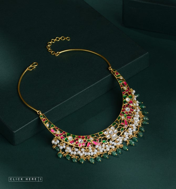 Gold Kundan Emerald Choker