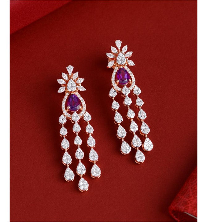 Floral Diamond Tassel Earrings