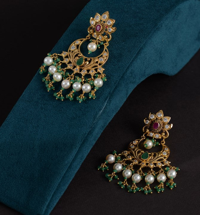 Royal Gold Chandbali With Pearl Drops