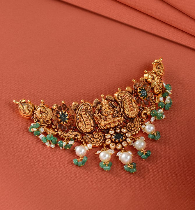 Mahalakshmi Motif Gold Choker Necklace