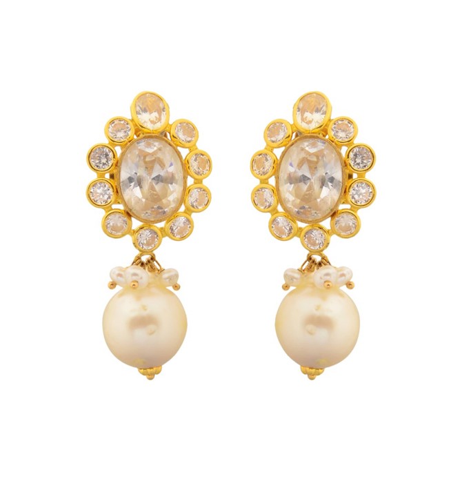 Gold Pearl & Cz Earrings