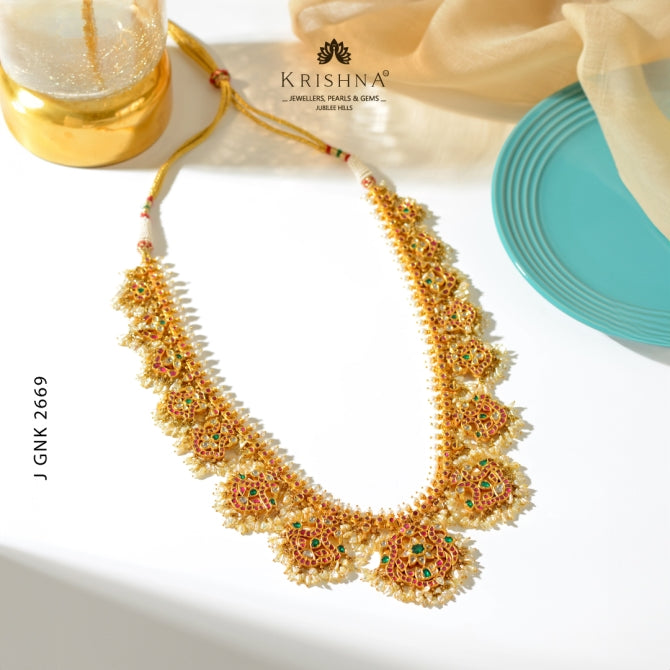 Floral Gold Kundan Haram With Keshi Pearls