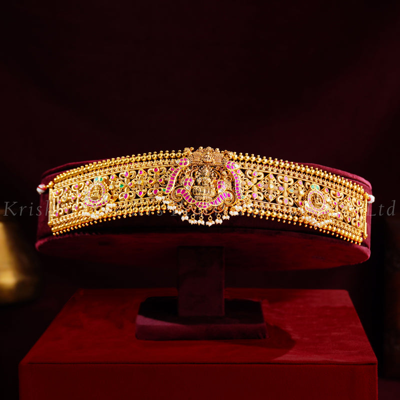 Bridal Lakshmi Gold Vaddanam with Kundan Detailing