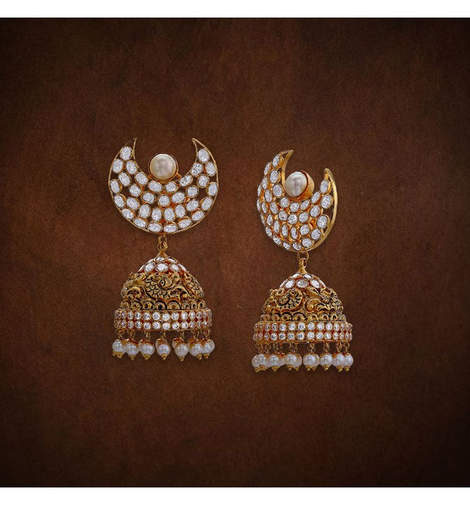 Gold with CZ Chandbali Style Jhumkas