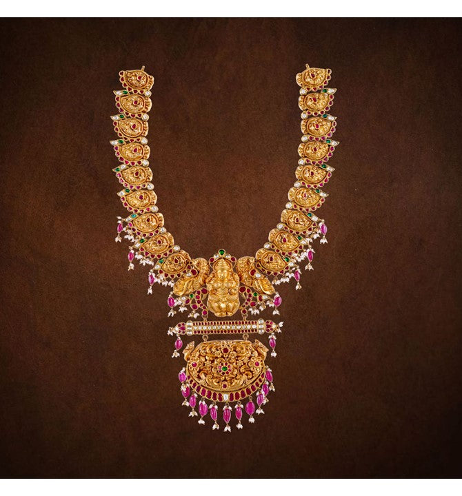 Nakshi Yellow Gold Kundan Haram Necklace