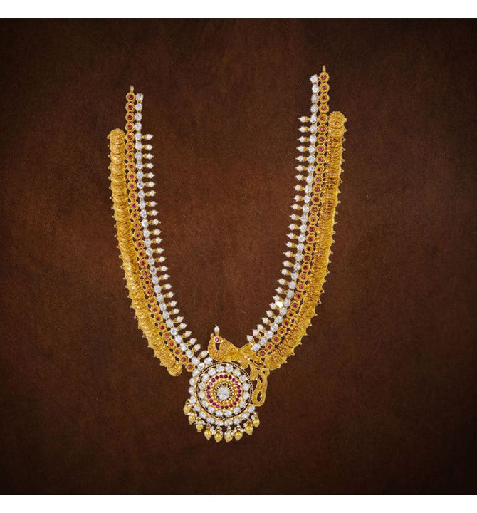 22 ct gold pacchi necklace haram with peacock pendant