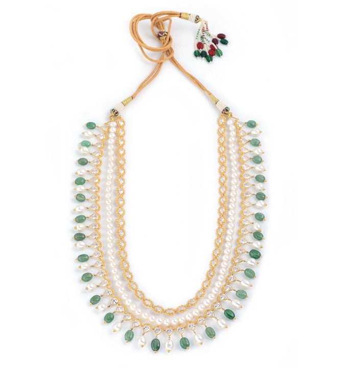 Pearls, Emeralds Necklace Haar In Gold