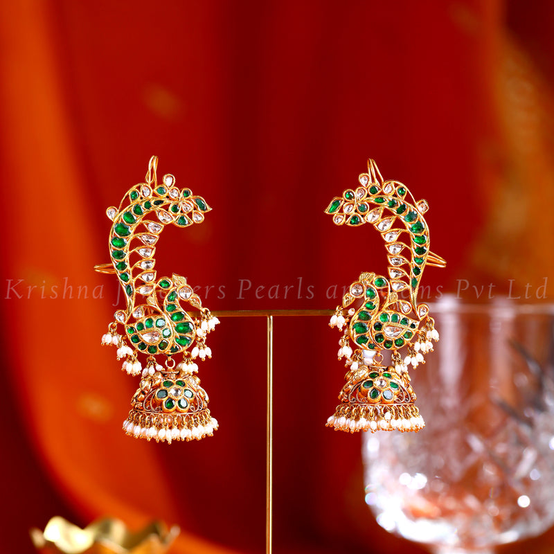 Peacock Artistry Ear-Cuff Jhumkas