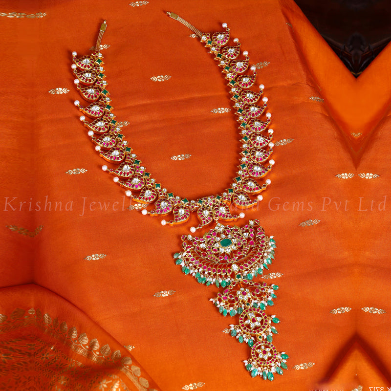 2-in-1 Kundan Mango Haram with Pearl Drops and Emerald Beads