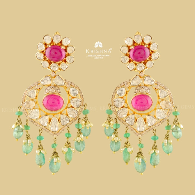 Gold Emerald Polki Earrings