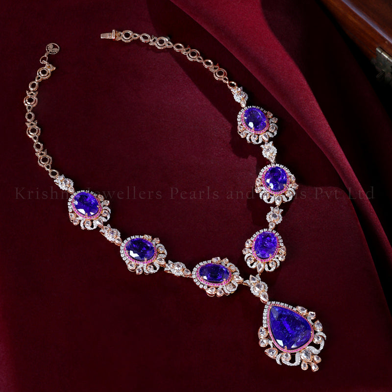 18K Diamond, Tanzanite & Pink Sapphire Necklace