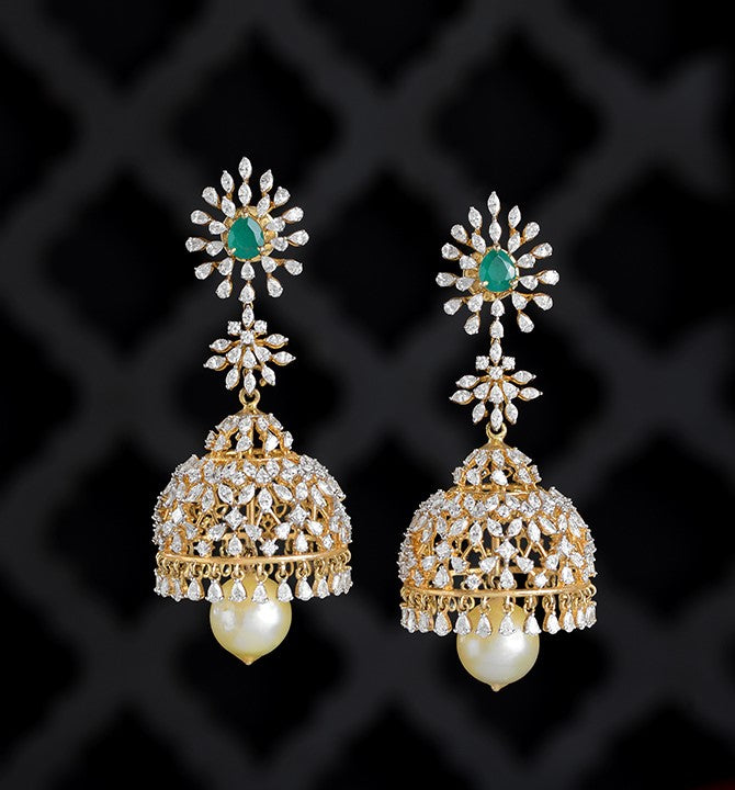 Traditional Diamond floral Jhumkas