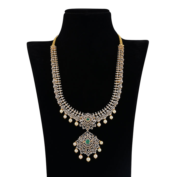 Diamond Hanging Pearl Long Haram - Krishna Jewellers Pearls and Gems