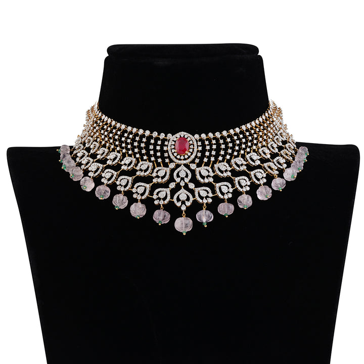 Diamond Choker with Kharabaju Beads - Krishna Jewellers Pearls and Gems