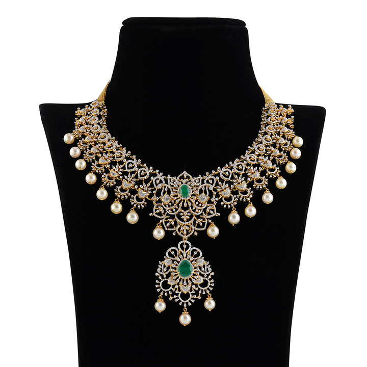 Diamond Hanging Pearls Choker - Krishna Jewellers Pearls and Gems