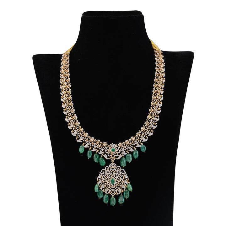 Emerald Diamond Long Haar Necklace - Krishna Jewellers Pearls and Gems