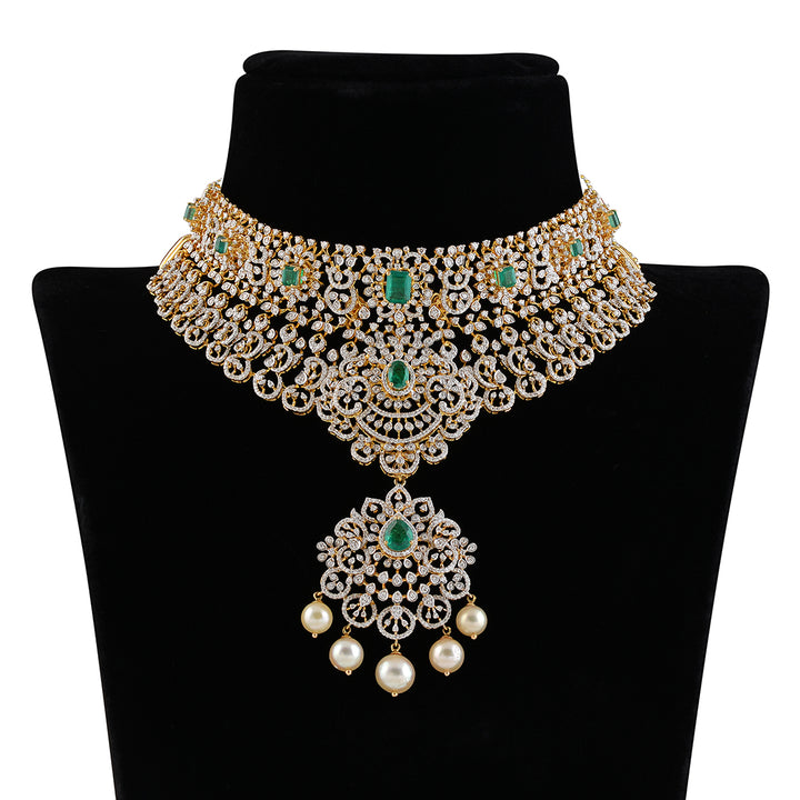 Latest Diamond Emerald Pearls Choker - Krishna Jewellers Pearls and Gems