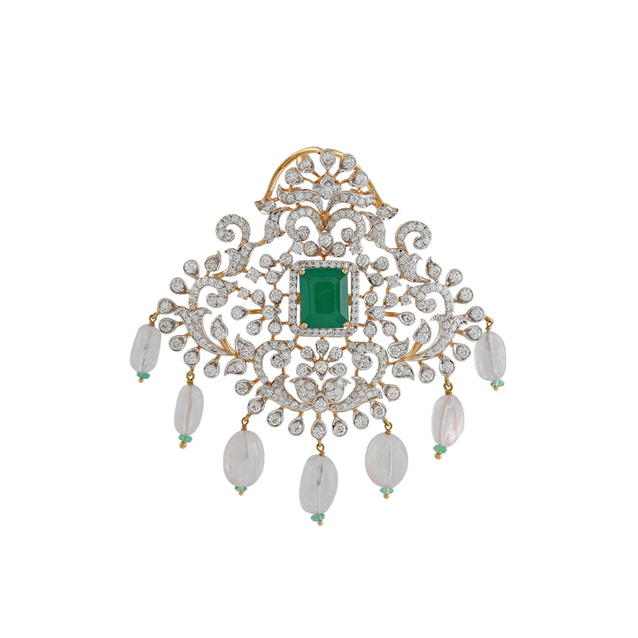 Diamond Pendant with Morganite Beads - Krishna Jewellers Pearls and Gems