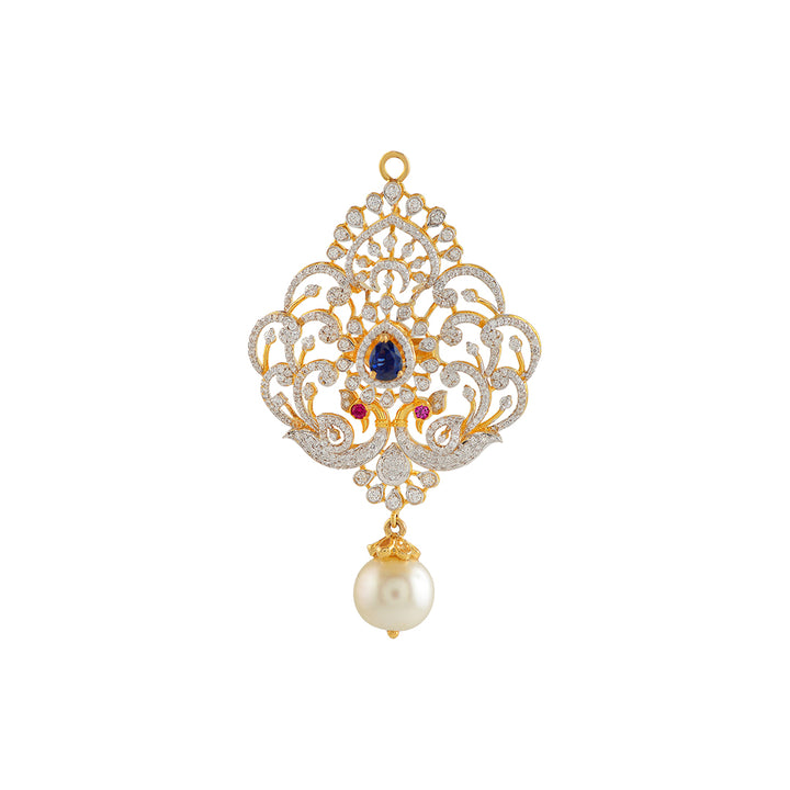 Twosome Peacock Diamond Pendant - Krishna Jewellers Pearls and Gems