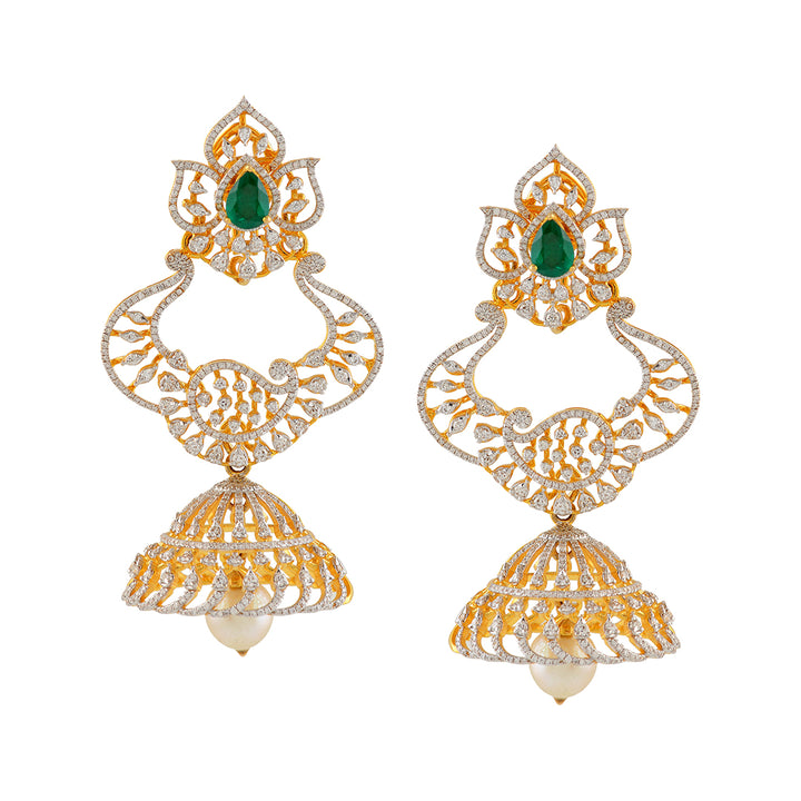 Diamond Jhumka Earrings in Mango Design - Krishna Jewellers Pearls and Gems