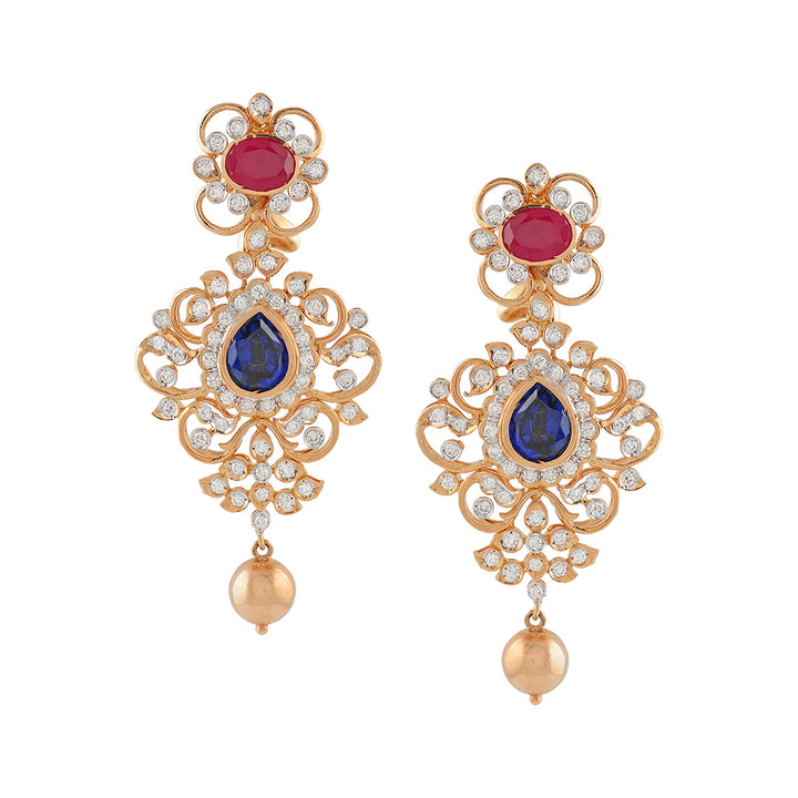 Violet and Pink Diamond Earrings - Krishna Jewellers Pearls and Gems