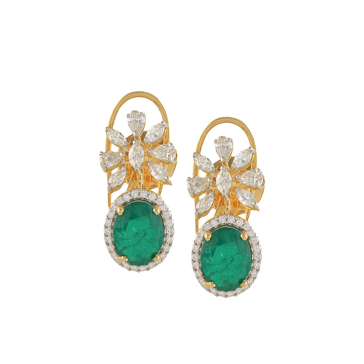 Flower and Leaf Motif Diamond Earrings - Krishna Jewellers Pearls and Gems