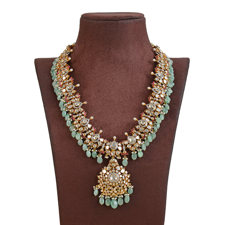 14k Gold Polki Ruby Beeds Necklace - Krishna Jewellers Pearls and Gems