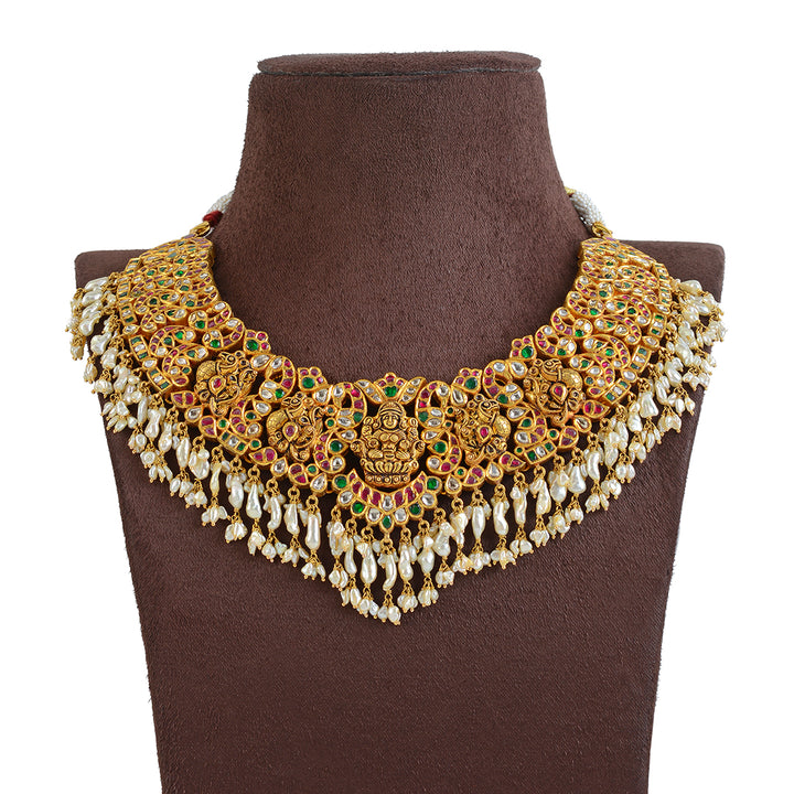 22k Gold Polki Ruby Choker - Krishna Jewellers Pearls and Gems