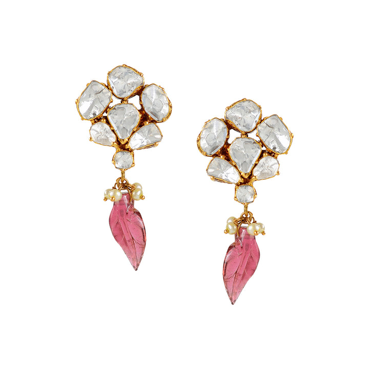 22k Gold Polki Studed Earrings - Krishna Jewellers Pearls and Gems