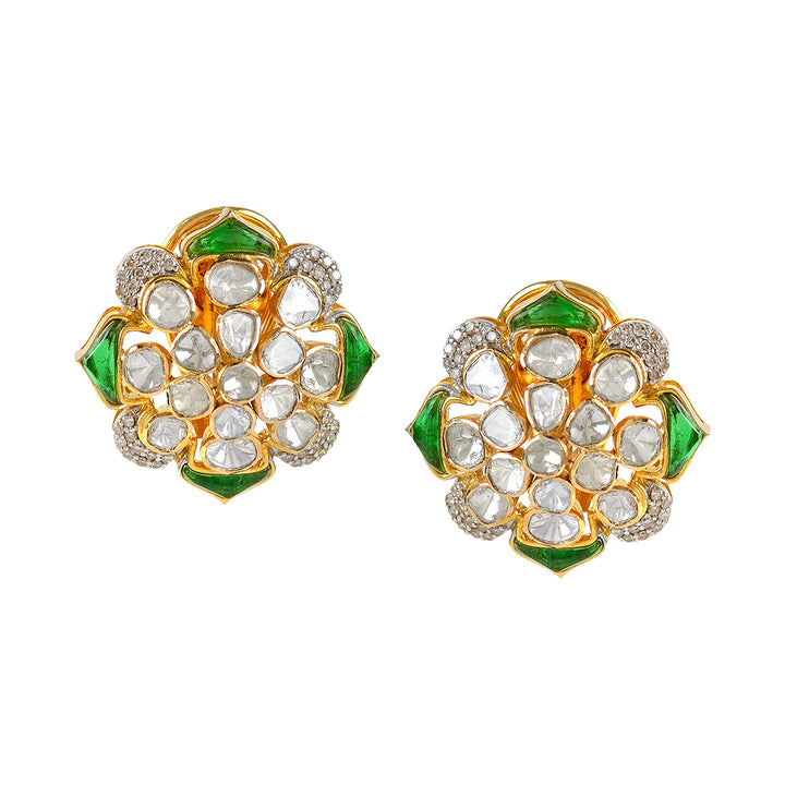 Polki Emerald 18k Studed Earrings - Krishna Jewellers Pearls and Gems