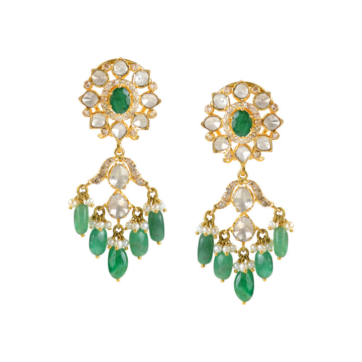 Hanging Style Polki Earrings - Krishna Jewellers Pearls and Gems