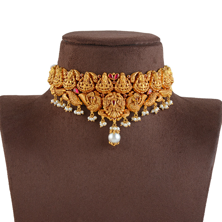916 Gold Laxmi Choker Necklace - Krishna Jewellers Pearls and Gems