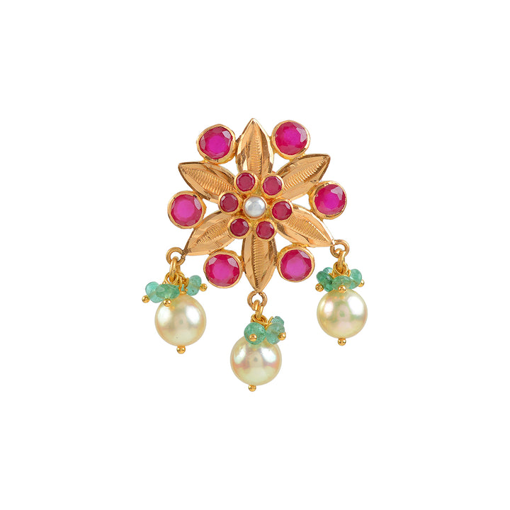 22k Gold Ruby Pearl Earrings - Krishna Jewellers Pearls and Gems