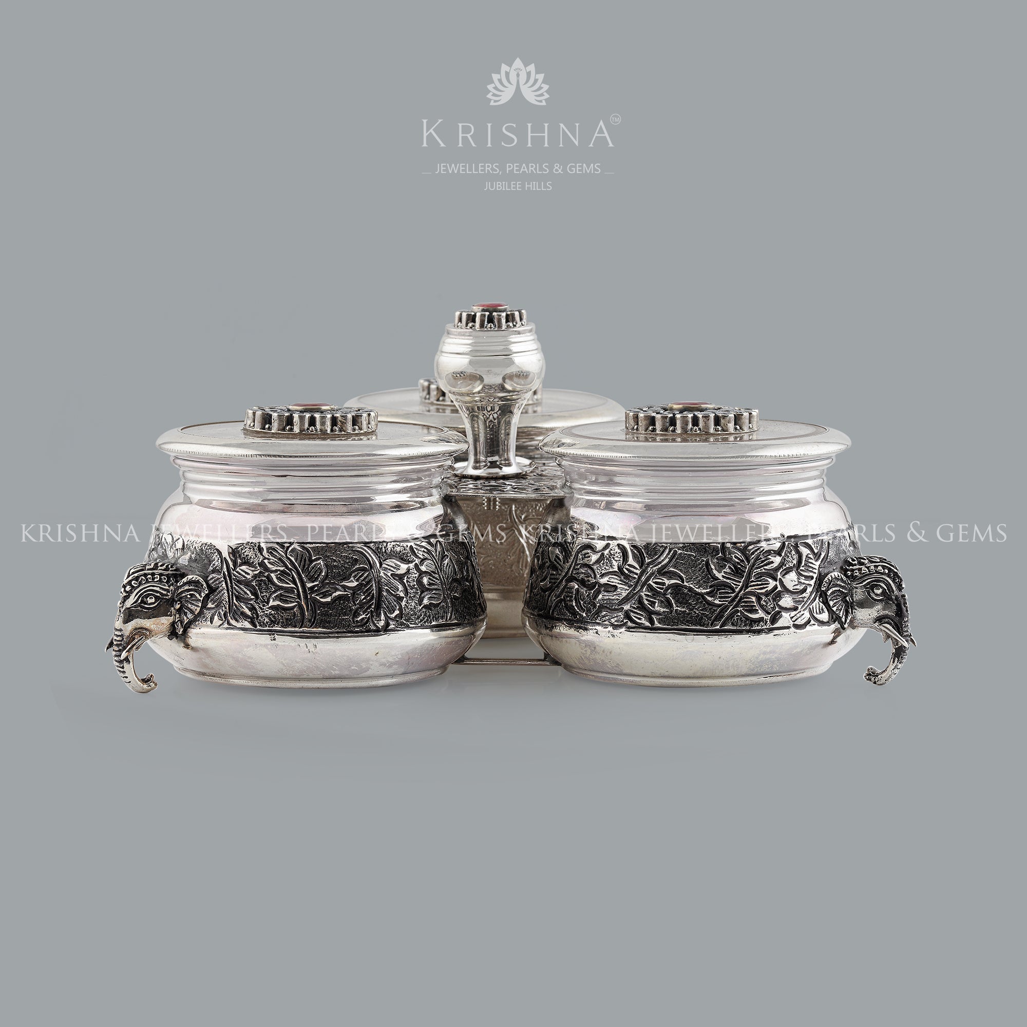 Silver Kumkum Barni In Elephant Motif - Krishna Jewellers Pearls and Gems