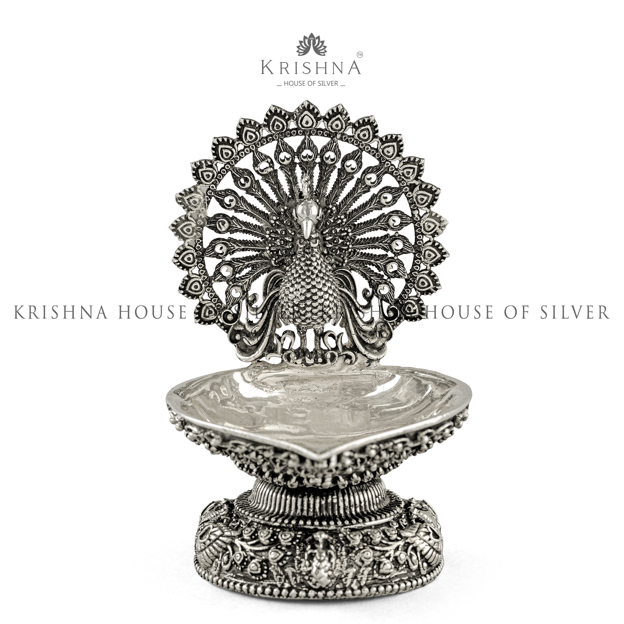 Magnificent Peacock Silver Diya - Krishna Jewellers Pearls and Gems