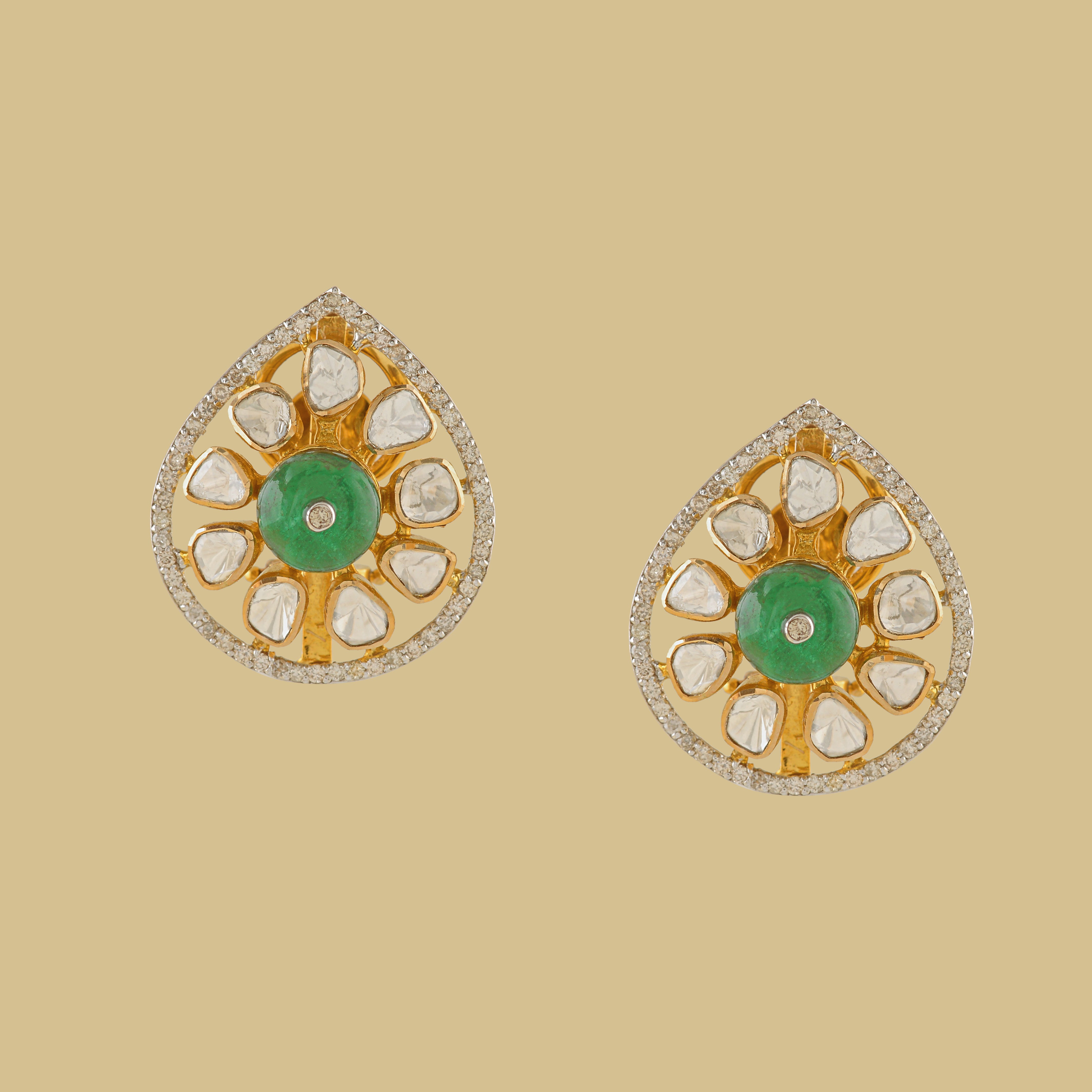 Drop Shape polki stud earrings - Krishna Jewellers Pearls and Gems