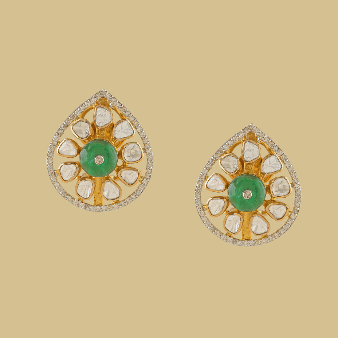Drop Shape polki stud earrings - Krishna Jewellers Pearls and Gems