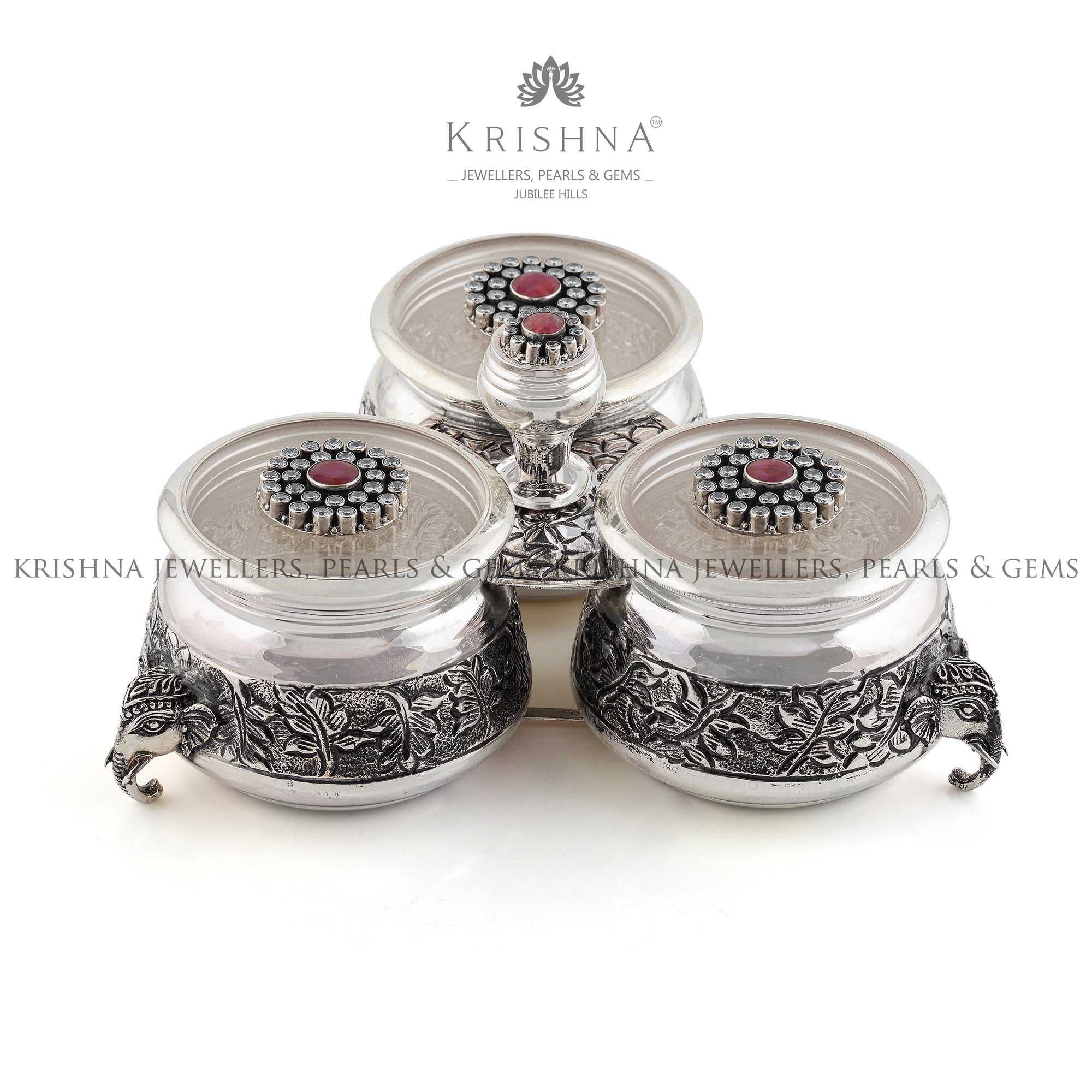 Silver Kumkum Barni In Elephant Motif - Krishna Jewellers Pearls and Gems