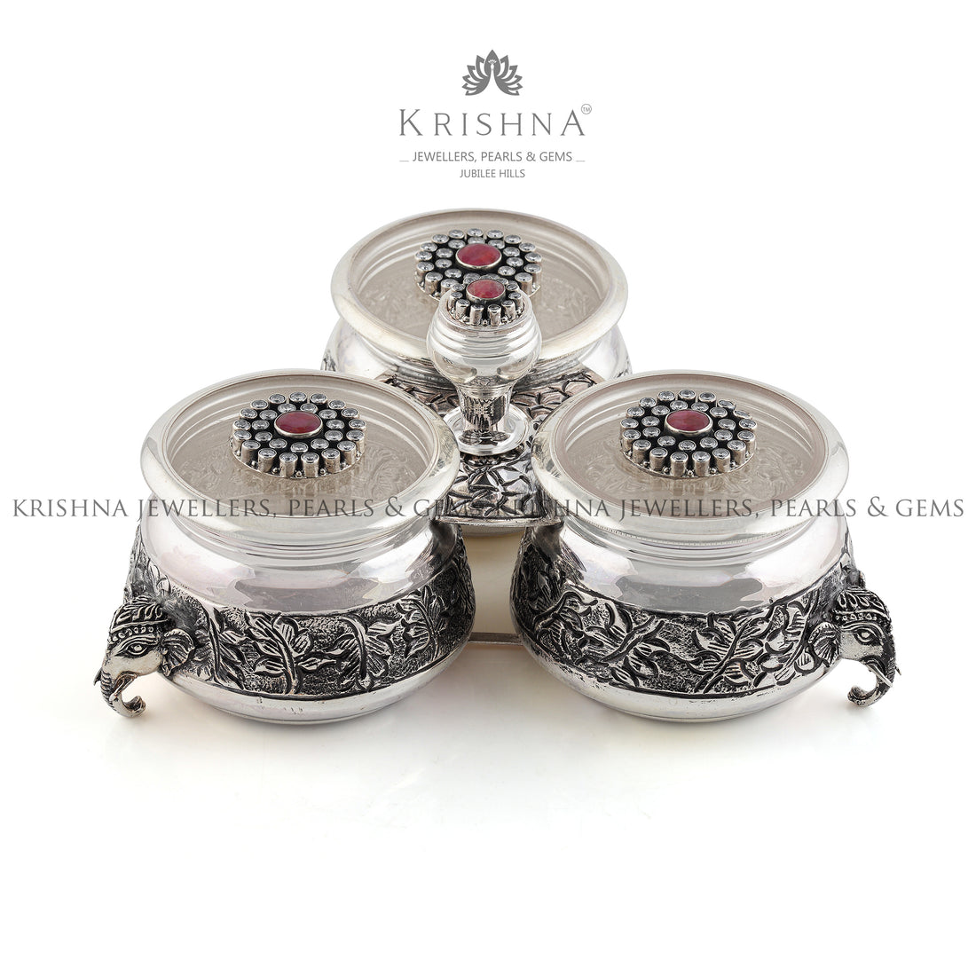 Silver Kumkum Barni In Elephant Motif - Krishna Jewellers Pearls and Gems