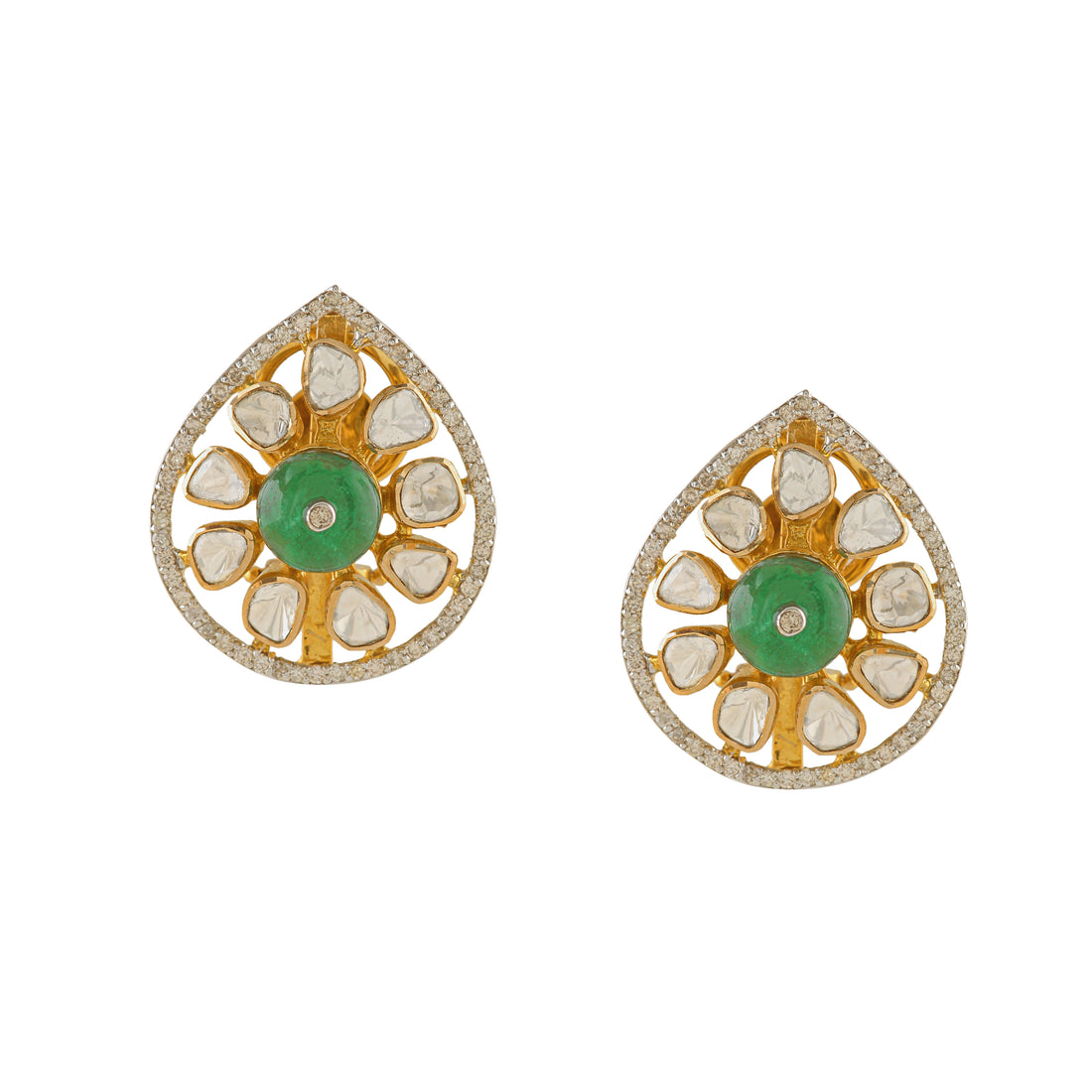 Drop Shape polki stud earrings - Krishna Jewellers Pearls and Gems
