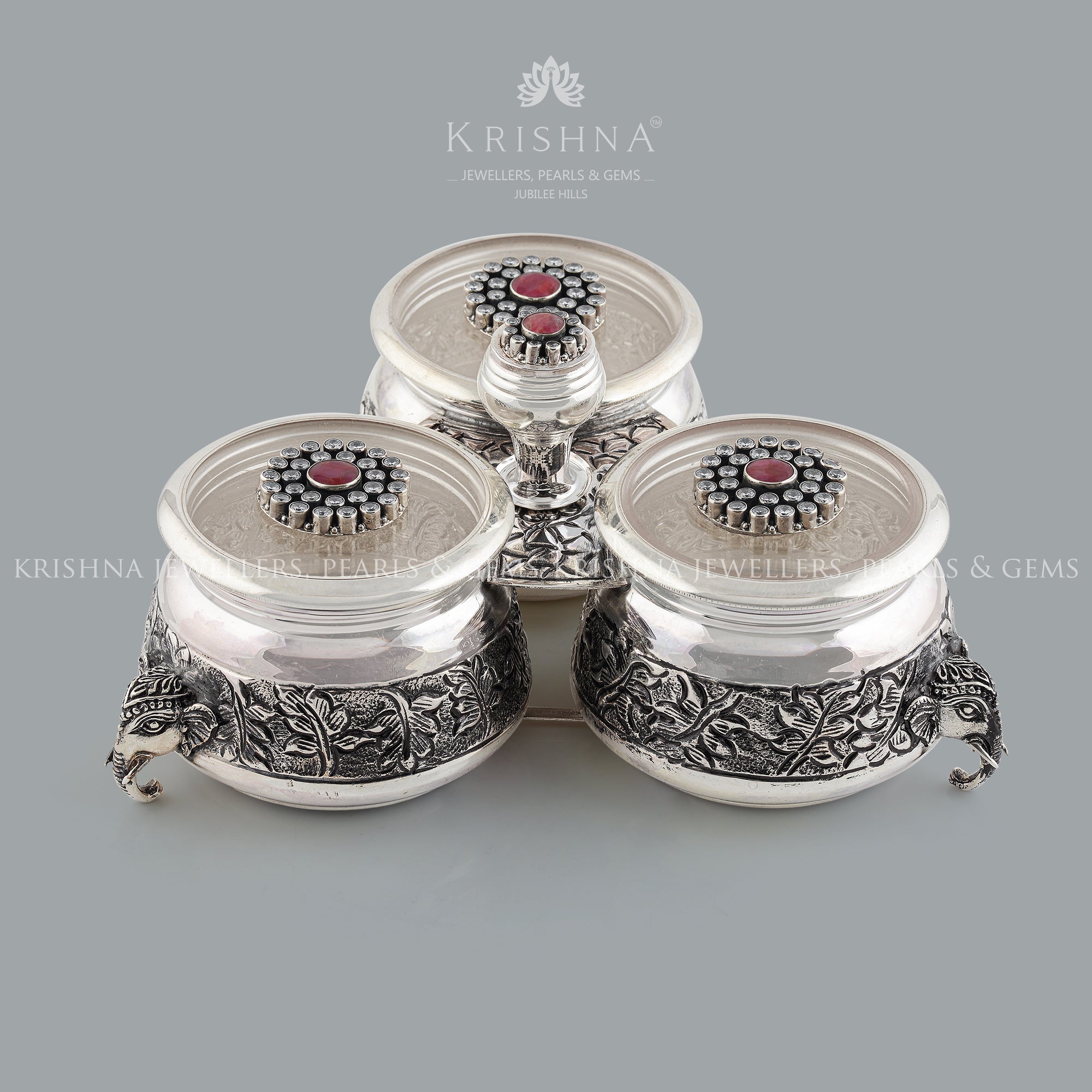 Silver Kumkum Barni In Elephant Motif - Krishna Jewellers Pearls and Gems
