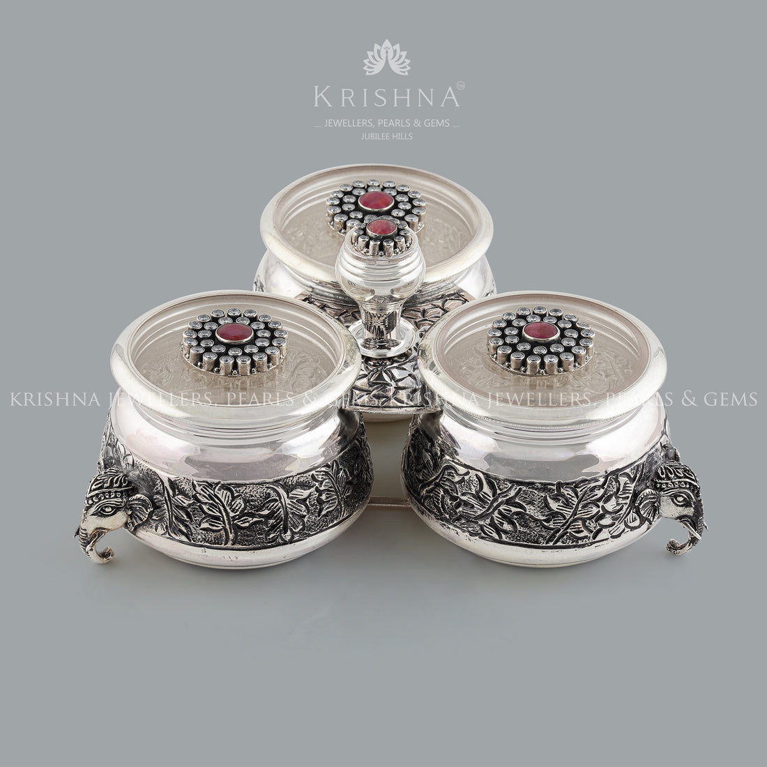 Silver Kumkum Barni In Elephant Motif - Krishna Jewellers Pearls and Gems
